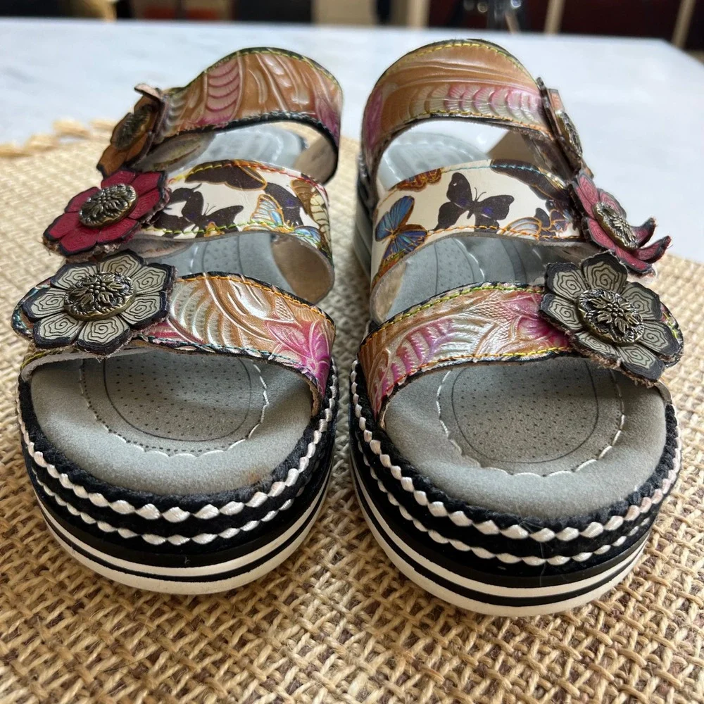 LArtiste Spring Step Naomi Monarch Butterfly Floral Platform Sandals Size 37‎ - Picture 5 of 9